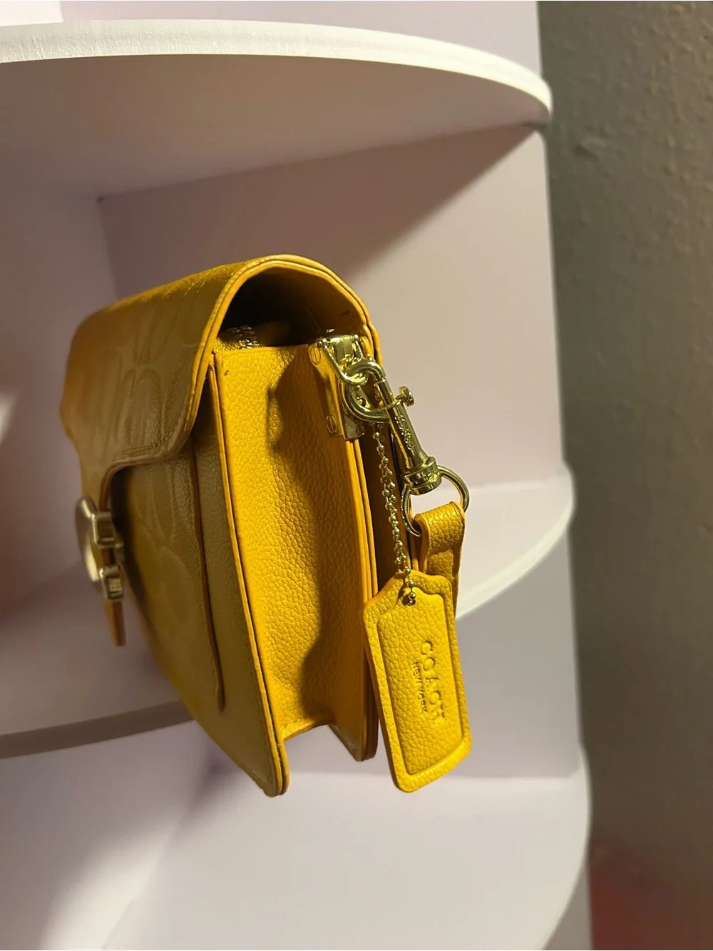 Coach Bright Yellow Signature Leather Crossbody with Gold 'C' Accent